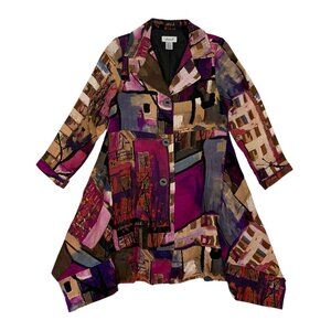 Anis A Patchwork Swing Jacket Medium Button Down Boho Artsy‎ Statement